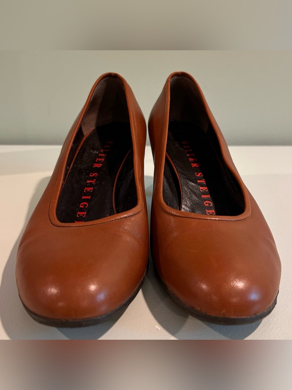 Walter Steiger Brown Leather Kitten Heels Size 8 Old Money Pumps - Picture 5 of 10